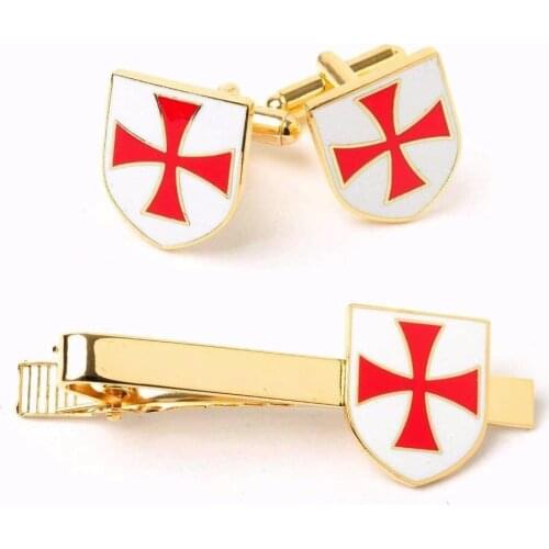 Knights Templar Crusader Masonic cufflinks and tie clip