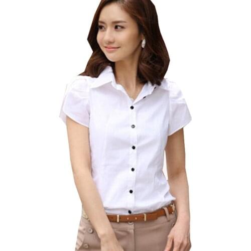 2016 New Contracted Fashion Womens Shirts Elegant OL Business Formal Short Sleeve Chiffon Blouses Plus Size 5XL Casual