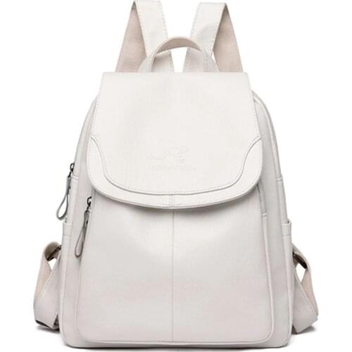 Female Leather Backpacks Ladies Sac A Dos School Bags for Girls Large Capacity Travel Back Pack White Women Backpack S2493