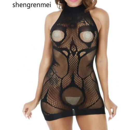Shengrenmei 2019 Sexy Lingerie Lady Dress Geometric Hollow Mesh Babydoll Teddy Erotic Women Latex Catsuit Costumes Dropshipping