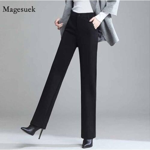 Winter Plus Velvet Thickened Straight Casual Trousers Wild Womens Thin Drape Stretch Plus Size Professional Suit Pants 11528