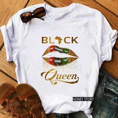 Golden Black Queen Sexy Lips Print Summer Funny Graphic T Shirts Women Black Lives Matter Dope Black Girl Magic Tshirt