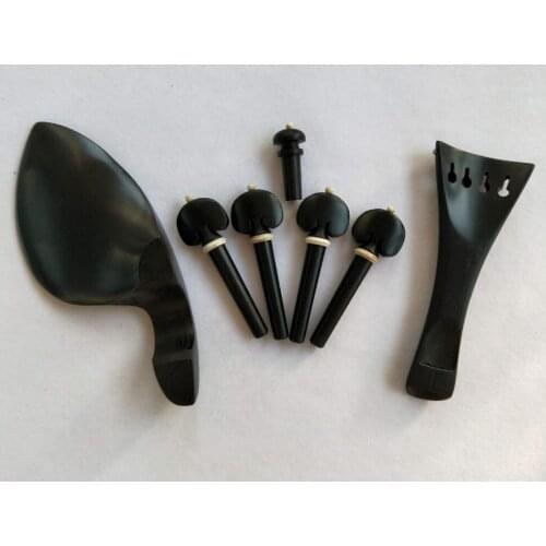 1 Set Quality Black Ebony Violin fitting with white bone collar 4/4 tail piece chin rest pegs end pin