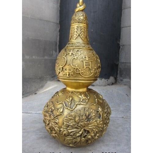 12 Chinese Royal Brass Copper Feng Shui Auspicious Wealth Gourd cucurbit Statue