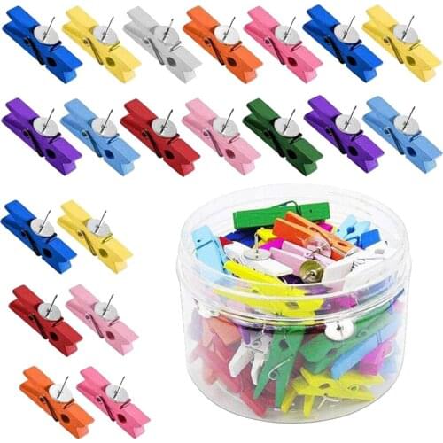 20/30/50x Colored Wooden Clips Peg Clothespin ThumbTacks for Note Bulletin Board