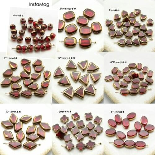 30pcs/pack Glass Beads Rubycolored Glass Four Leaf Grass Water Drop Long Geometric Earrings DIY Handmade Earrings Glass Crystal