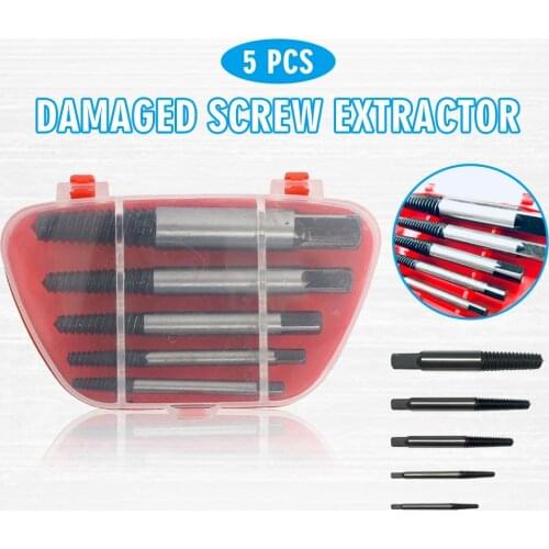 5Pcs Left Hand Broken Damaged Screw Extractor Drill Bits Remover Set with Box Home Hand Power Tool Drill Bit Remover Accessories