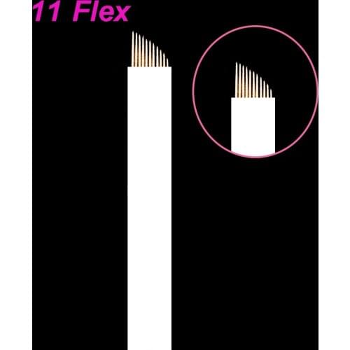 500 pcs 11 Flex Microblades Needles Permanent Makeup EYEBROW Blades Manual MICROBLADING Pen and 3D Embroidery 0.25mm White Pin