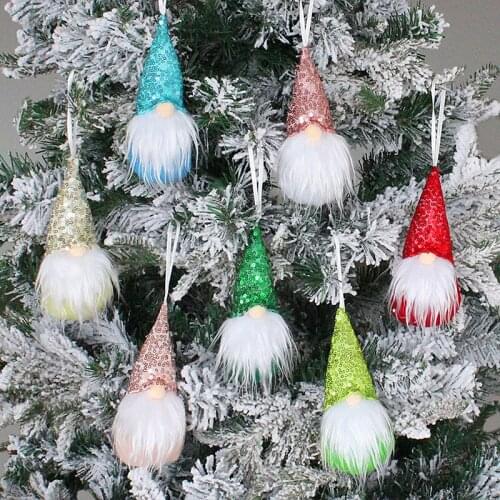 7Pcs/Set Sequin Faceless Doll Dwarf Christmas Tree Hanging Decoration 2021 Christmas Decoration Sequin Charm For Xmas Tree