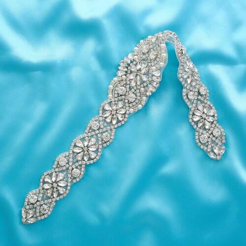 Applique Crystal Gold Wholesale Wide Bridal Pearl Beaded Sticker Silver Rhinestone Garment Handmade Accessories S163