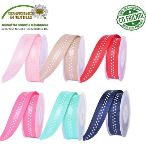 Satin Printed Dots Ribbon Grosgrain Edge 1" 25 MM DIY Handmade Red White Black Navy