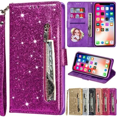 Fashion Glitter Leather Wallet Card Slots Flip Case For iPhone 12 Pro Max 11 Pro Max SE 2020 X XS XR XS Max 8Plus 7Plus 6S 5S SE