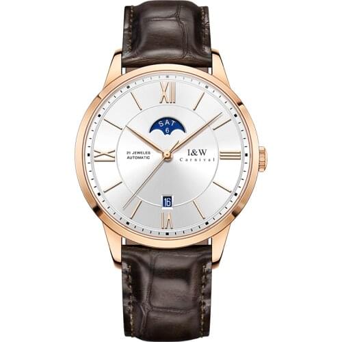 Fashion Moon phase Watch Automatic Switzerland Brand I&W Sapphire Mechanical Watch Men Waterproof Date MIYOTA Watches Mens 2020