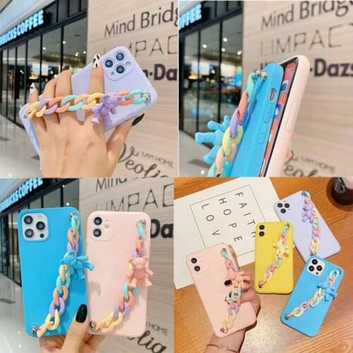 Cute Candy Case For Oppo Realme C21 C20 c15 c12 C25 7i c11 8 7 6 6S 5 Q3 pro 7i C17 Q 5s 5i 6i C3 GT Neo Wrist Strap Chain Case