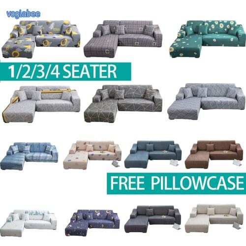 1234 Seater Sofa Cover Stretch Elastic Corner Sofa Covers Flower Printed L Shape Slipcovers Adjustable Protector For Living Room