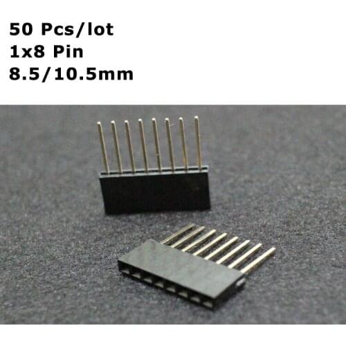 Hellotronics 50 Pcs/Lot 2.54mm pitch 0.4U gold plated Stacking Header 8 Pin for Arduino R3 - 1x8 Pin Stackable Female Header