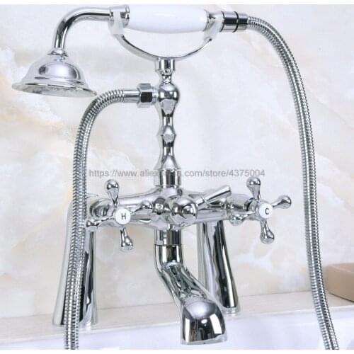 Chrome Polished Bathroom Bathtub Mixer Faucet Telephone Style With Brass Handshower Bath & Shower Faucets Nna127