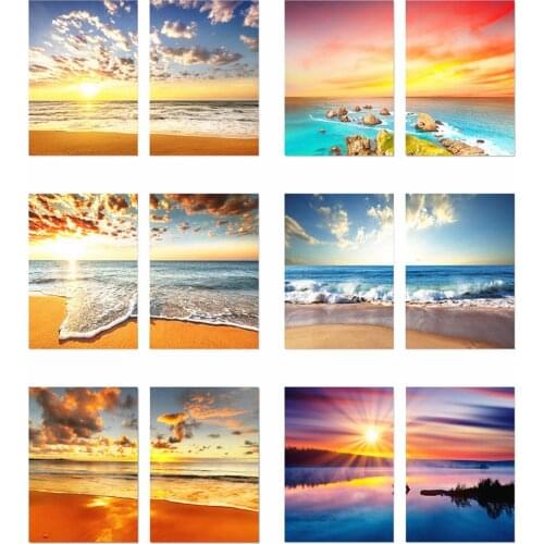 HUACAN 2pc/set Diamond Painting Full Square Landscape 5D Diamond Embroidery Cross Stitch Seaside Home Decoration Multi-picture