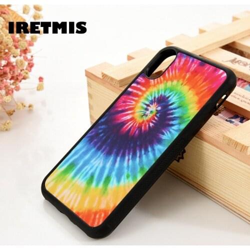 Iretmis 5 5S SE 6 6S TPU Silicone Rubber phone case cover for iPhone 7 8 plus X Xs 11 Pro Max XR Peace Tie Dye Swirl