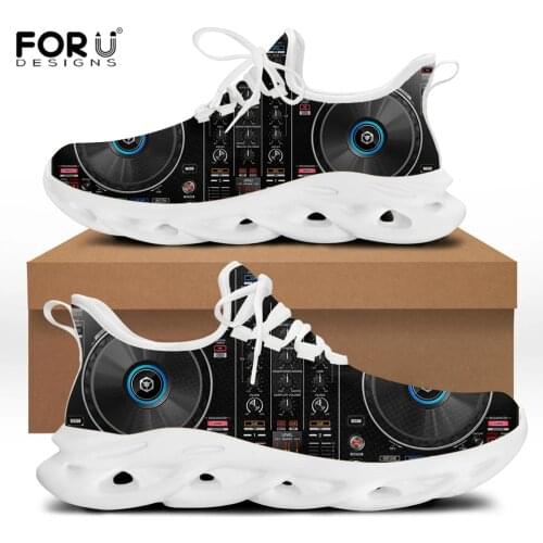 FORUDESIGNS 3D Cool Music Notes DJ Design Women Flats Breathable Light Sneakers Lady Fashion Walking Lace Up Round Toe Fit Shoes