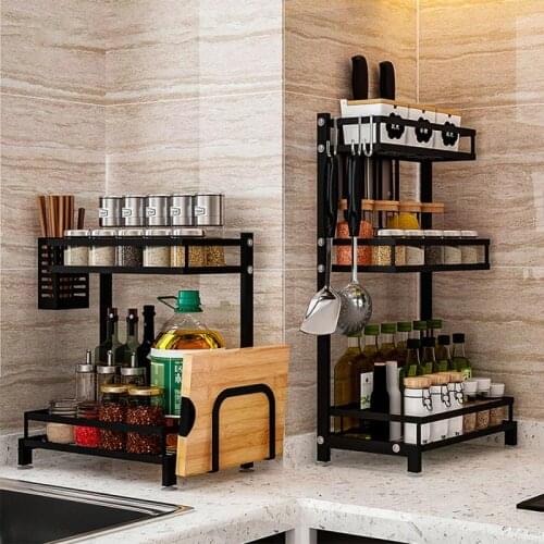 Kitchen Storage Holder Rack Shelf Seasoning Rack 2 Tier Multi-functional Sidewall Hang Holder Kitchen Season Organizer Shelf