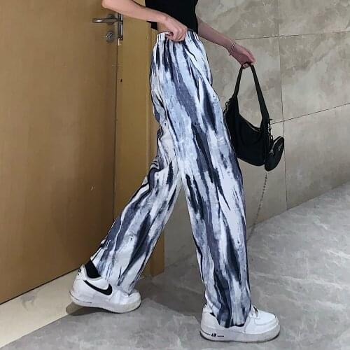 ZCSMLL Summer Korean Ins Vintage Tie-dye Thin Casual Pants Student Fall Feeling Loose Straight Wide Leg Trousers Women