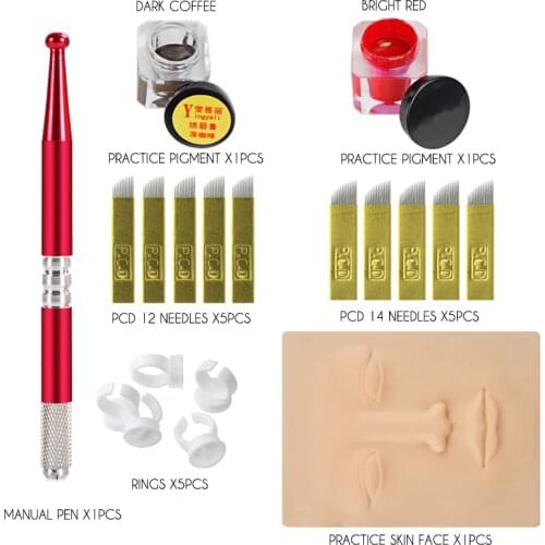 Permanent Makeup Tattoo Practice Kit Microblading Pen Practice Skin Tattoo Needle Practice Ink Micropigmentation Tattoo Supplies