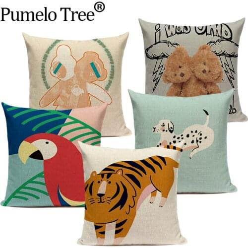 Cute Tiger Lion Decorative Cushion Cover Parrot Dog Decor Pillows Case for Bed Animal Pillow Cases Car Decor Cushion Covers Sofa