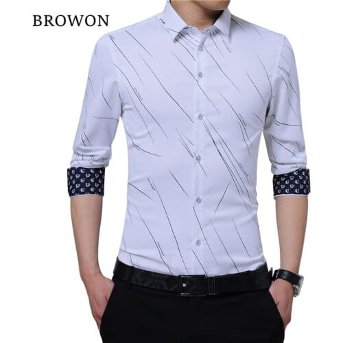 BROWON New Arrival Plus Size Mens Formal Shirts Meteor Print Long Sleeve Blouse Shirts for Men M - 5XL Imported Shirt Men