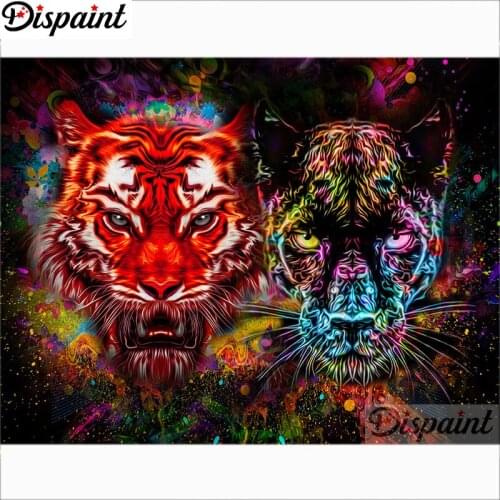 Dispaint Art 5D Diy Diamond Painting "Colored tiger leopard" Diamond Pictures Cross Stitch 3D Rhinestone Embroidery Decor A25774
