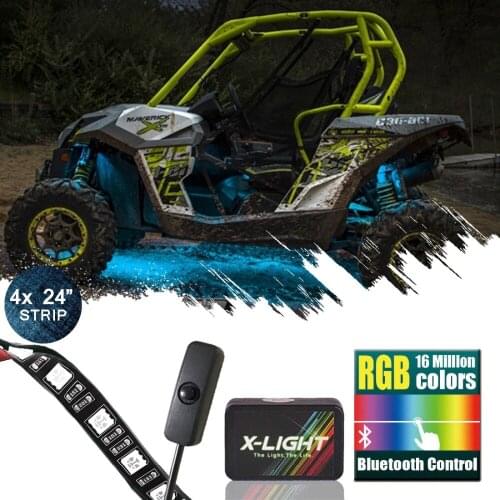 X-LIGHT 4pc 24" ATV UTV Quad Offroad Rock Led UnderGlow Neon Lighting Kit Bluetooth Smart Phone Control Sound Action with Switch