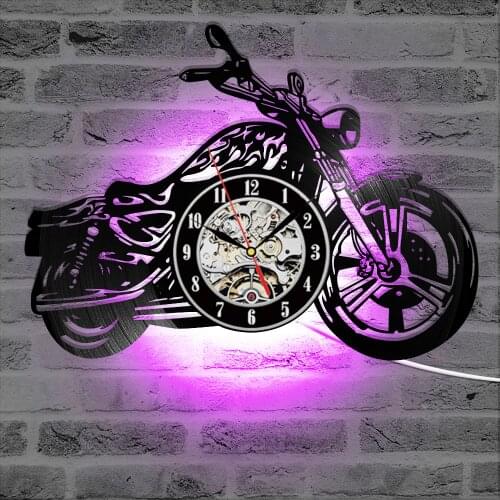 3D Wall Clock with LED Luminous Motorcycle Shape Motorcycle Rider Vinyl Record Clock Wall Watch Home Decor Motorcycle Fans Gift