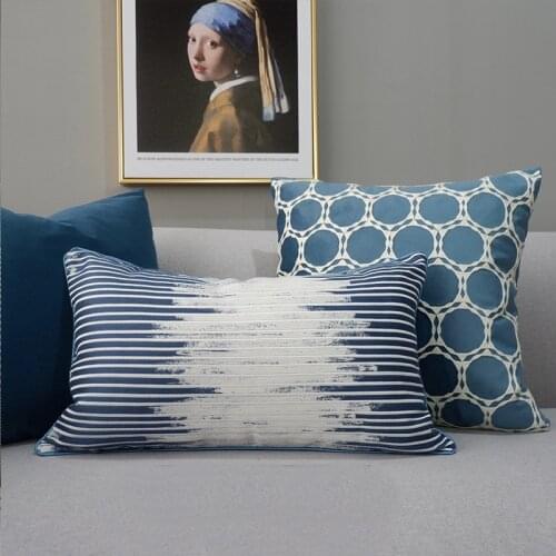 DUNXDECO Cushion Cover Decorative Pillow Case Simple Modern Blue Geometric Artistic Sofa Chair Bedding Coussin