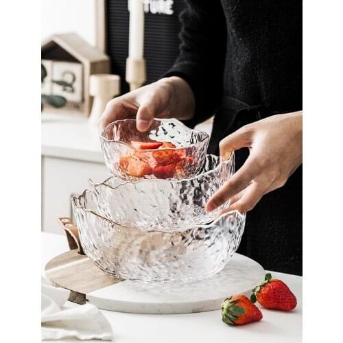 Nordic glass salad bowl transparent crystal bowl birds nest dessert bowl personalized hammer vegetable and fruit salad plate