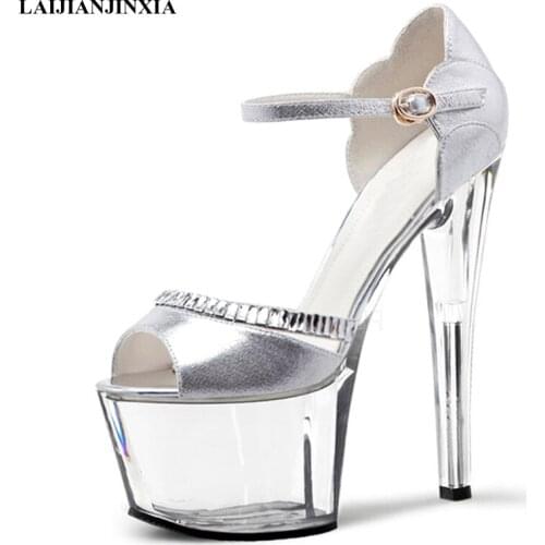 New summer promotion 17cm sequins ultra high heel crystal sandals, female professional model love large Dance Shoes