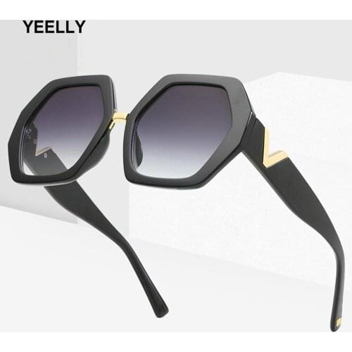 New Rhombus Fashion Ladies Sunglasses Personality V Letter Shopping Glasses PC Lens Anti-glare Eyeglass 1669 Big Frame Outdoor