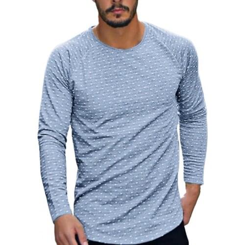 Autumn Dot Printed Tops Men T-shirt Long Sleeve Skin-friendly O Neck Slim Pullover Top Male Clothing Streetwear