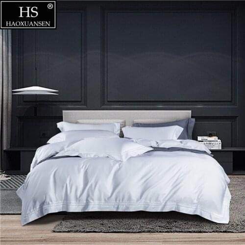 Bright White Double Row Hollow Out Wide Edge Design 4Pieces Bedding Sets Nordic Style Duvet Cover Cotton Bed Sheet Pillowcase