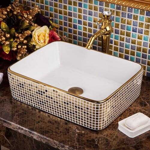 Rectangular Ceramic Painting Art Lavabo Bathroom Vessel Sinks Round counter top color wash basin white sink