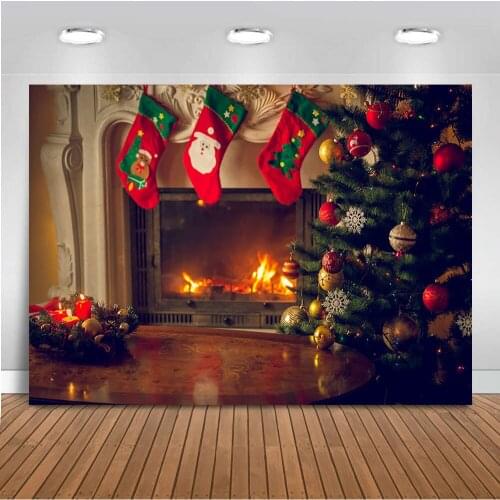 Christmas background for photography fireplace photo backdrop studio x-mas tree family party decoration Christmas Background