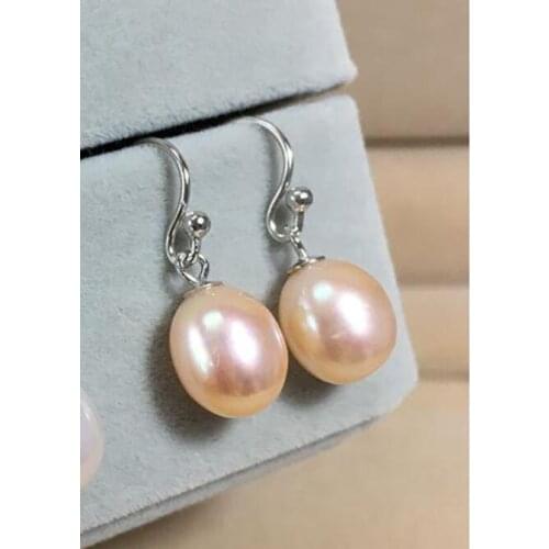 Hugea pair 12-13 south sea gold pink pearl dangle earring silver