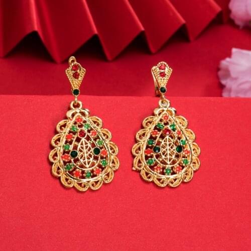 Dubai Gold Color Earrings 24K For Women Wedding Jewelry Womens Earrings For Girls Bridal Wife Gifts African Dubai French