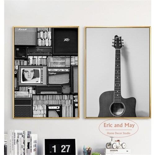Vintage Music Black White Guitar Posters And Prints Canvas Painting Pictures On The Wall Abstract Decorative Home Decor Obrazy