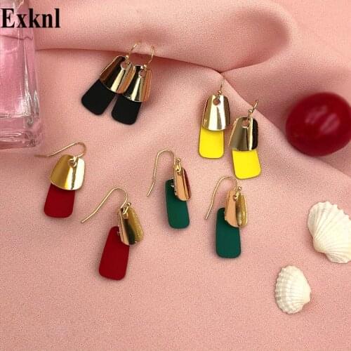 Exknl Vintage Party Women Drop Earrings Jewelry Korean Small Earing Gold Color Cute Fashion Dangle Earrings for Women Wedding