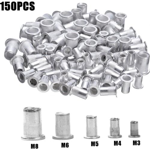 150pcs M3 M4 M5 M6 M8 Aluminum Alloy Rivnut Flat Head Threaded Rivet Insert Nutsert Cap Rivet Nut
