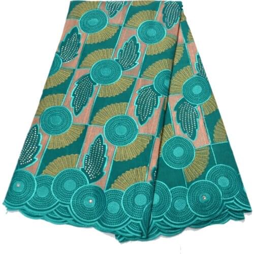 Green African lace fabric with stones high quality embroidery cotton swiss voile lace for Nigerian big occasion clothes N8894