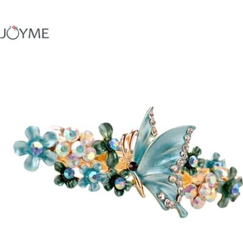 Cute Girl Colorful Enamel Crystal Butterfly In The Flowers Hair clip Barrette Hairpin Wedding Hair Accessories Jewelry For Women