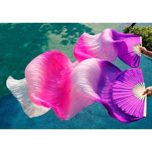 2016 High quality silk woman selling belly dance fan dance 100% real silk veil 1 pair Purple+light purple+Rose+pink+white