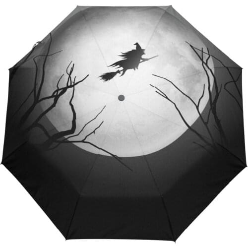 Happy Halloween Witch Umbrella Custom Portable Folding Umbrella Travel Design Rain Umbrellas Hat Unique Parasol