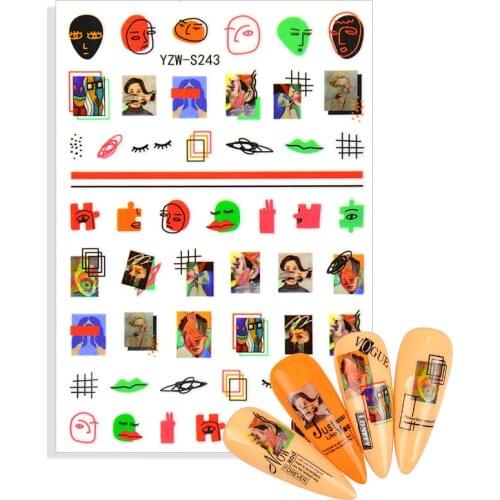 1 Sheet 2021 New Nail Decals Water Nail Stickers Abstract Face Animals Fruit Flowers Design Nail Art Slider Wraps Decorations